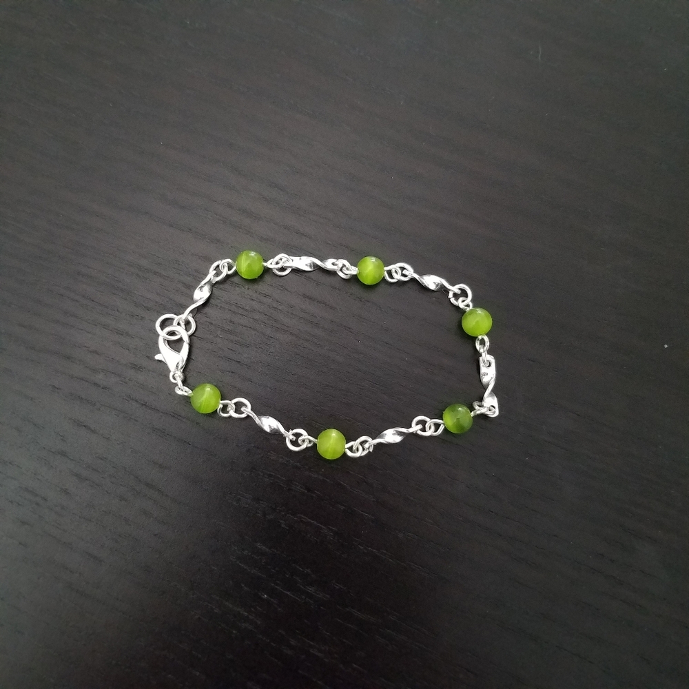 Silver & Green Twist Chain Bracelet